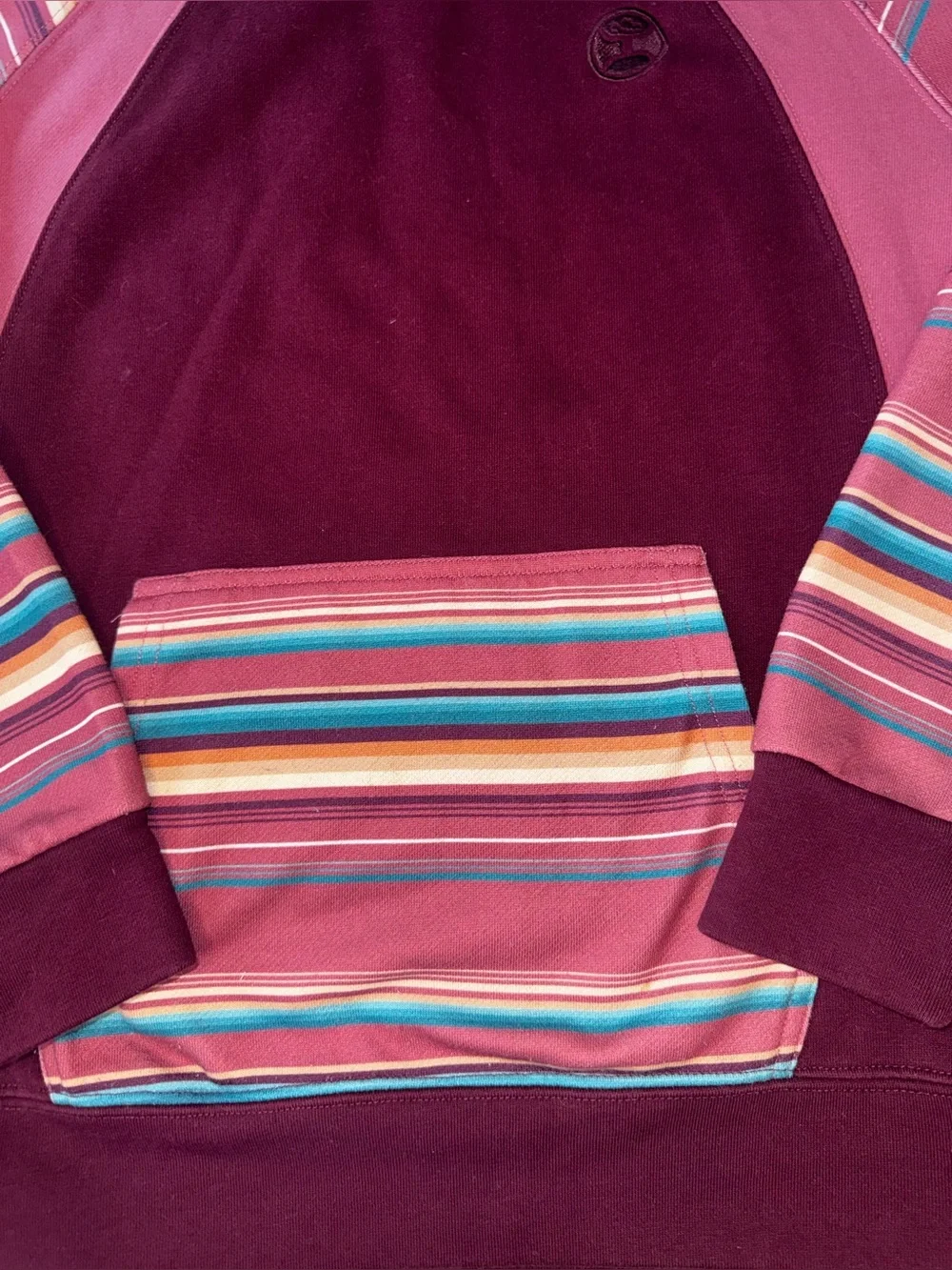 Hooey Men’s Pullover Hoodie Size L Burgundy Striped Logo Pocket Cotton Blend